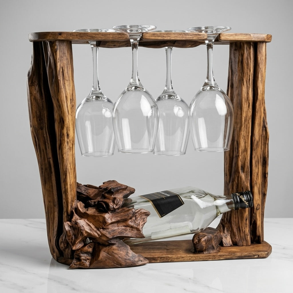 Natural Root Wine & Glass Rack